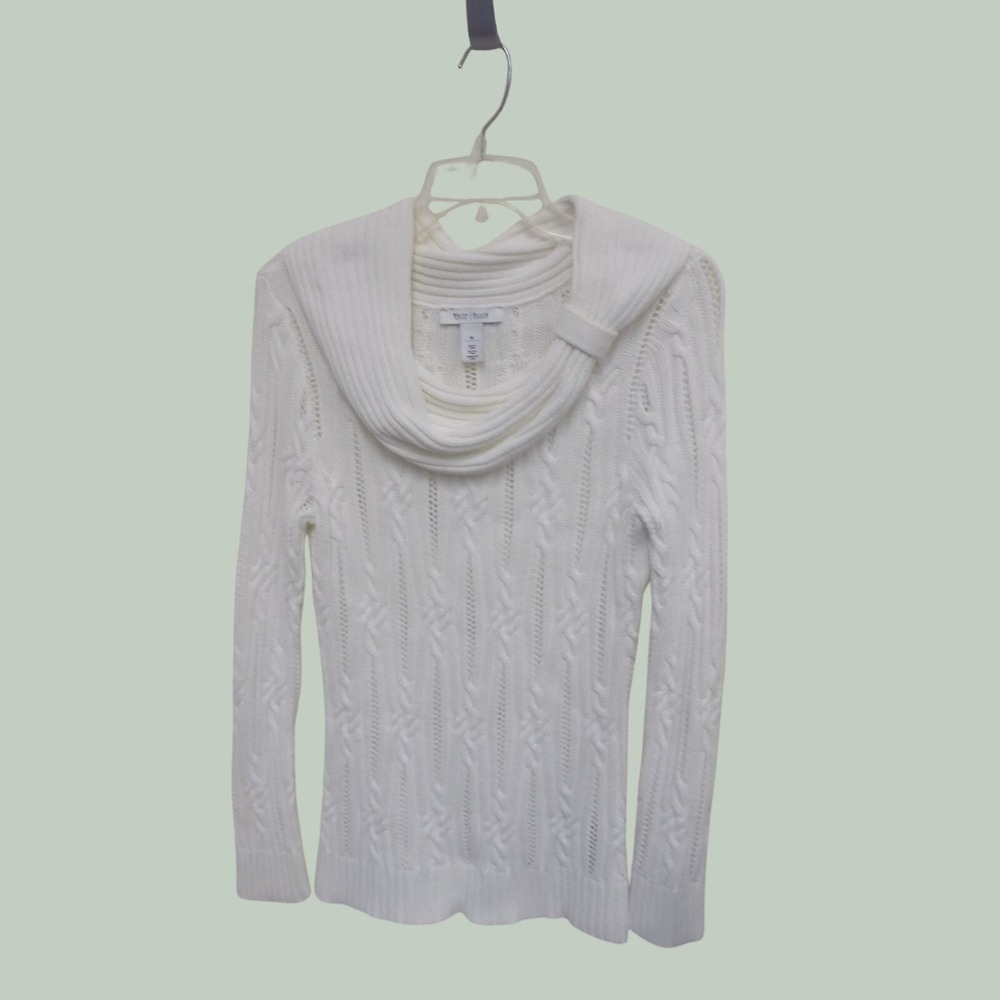White House Black Market Cowl Neck Cable Knit Sweater White Medium